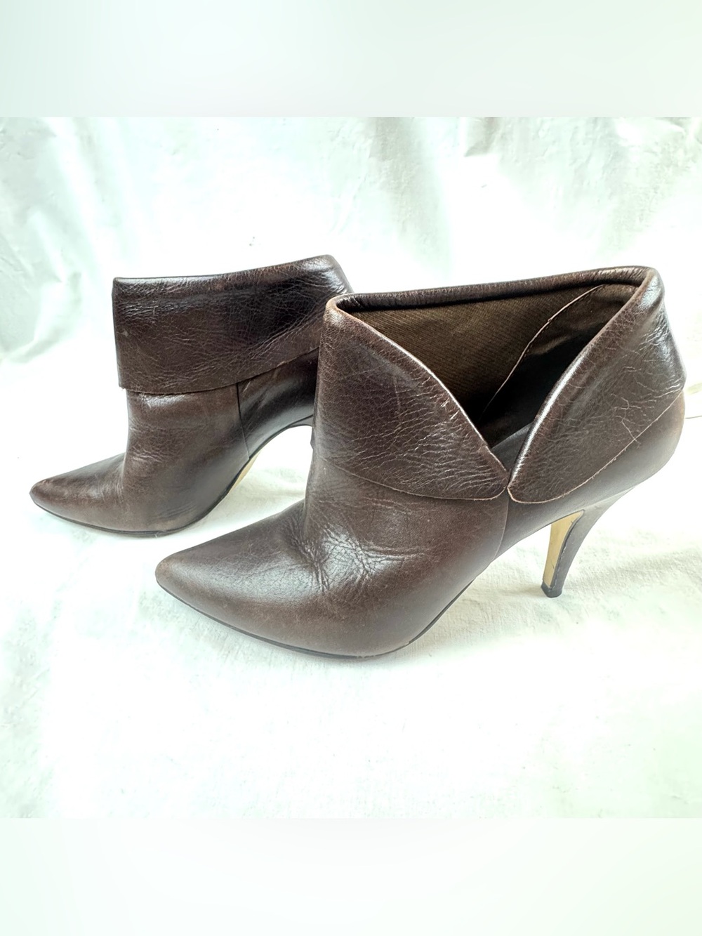 Aldo Dark Brown Pointed-Toe Fold-Over Ankle Booties